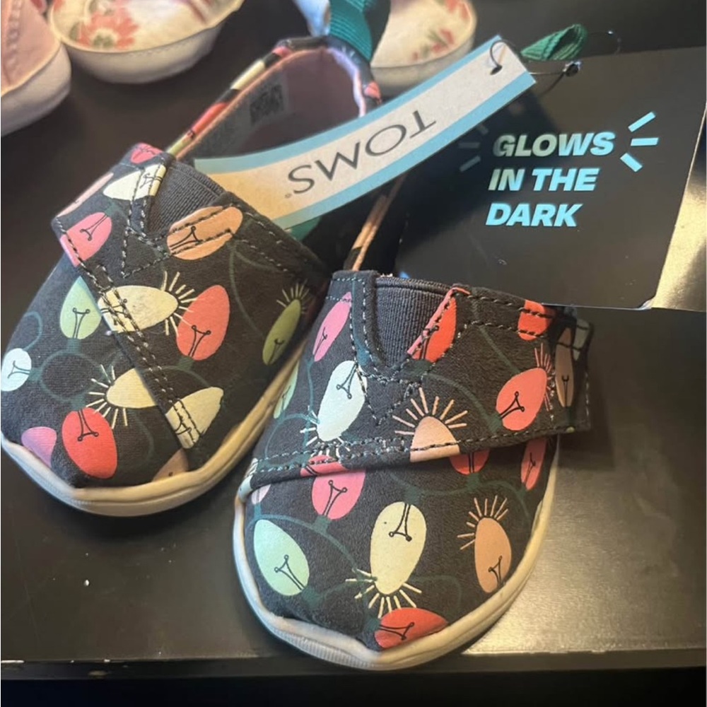 TOMS Kids Glow Moccasins - Black and Multicolor